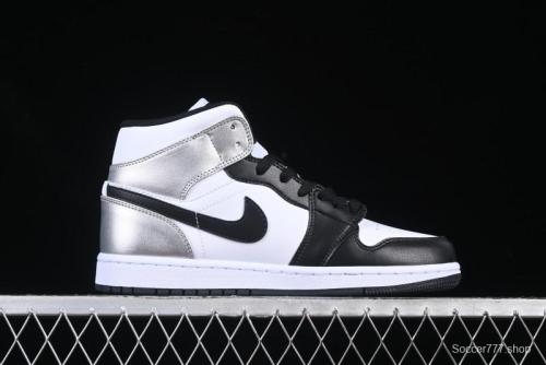 Nike Air Jordan 1 Mid AJ1 Basketball Shoes in Black White Silver - DQ8423-103