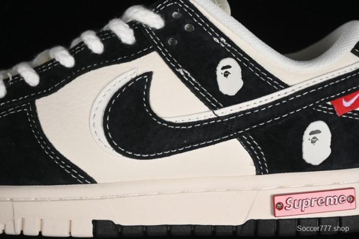 Nike SB Dunk Low Stussy Collaboration - Black White Marking Line Anniversary High-End Custom Low-Top Casual Sneakers - BB9898-008