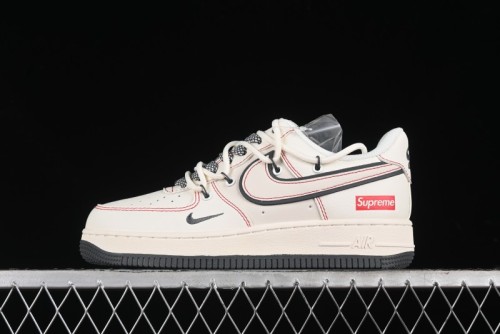 Nike Air Force 1 '07 Low Supreme Collaboration - Red Stitch Grey Sole Casual Sneakers - SJ1198-600