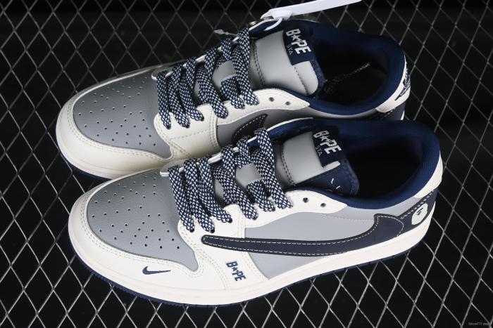 Nike Travis Scott x Fragment Design x Air Jordan 1 Low OG SP Casual Sneakers with Grey Red Swoosh - BB6511-622