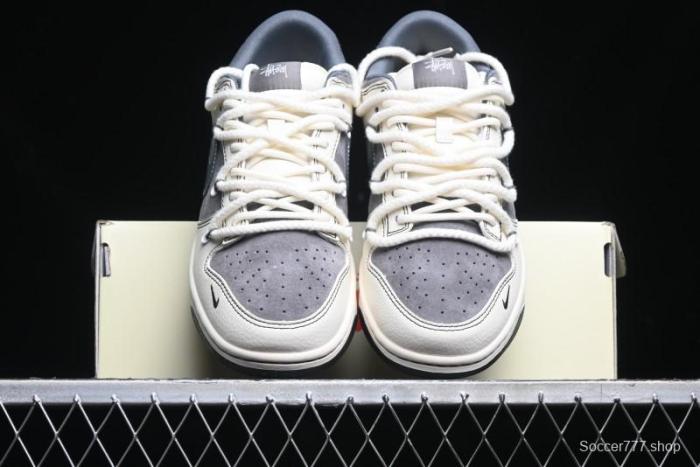 Nike SB Dunk Low Stussy Collaboration - Lace-Up Grey White Grey Check Anniversary High-End Custom Low-Top Casual Skate Shoes - YX5066-207