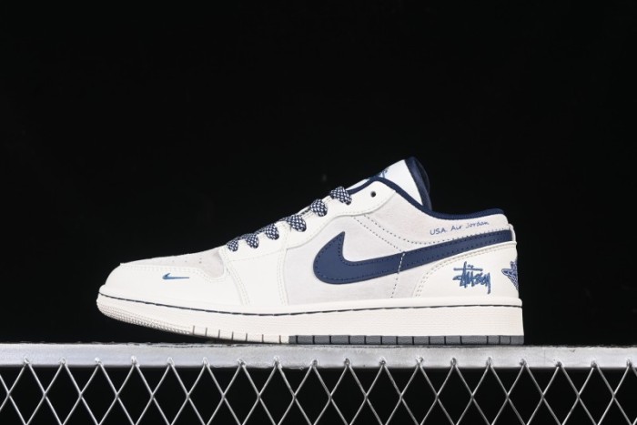 Nike Air Jordan 1 Low Stussy Collaboration - Light Grey Blue Hook Retro Basketball Shoes - SJ9950-046
