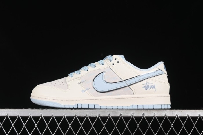 Nike SB Dunk Low Stussy Collaboration - Double Swoosh Ice Blue Anniversary Custom Low-Top Casual Skate Shoes - XX2026-101