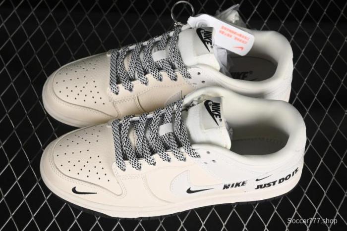 Nike SB Dunk Low Beige White Black Swoosh Anniversary Custom Low-Top Casual Skate Shoes - KK1333-043