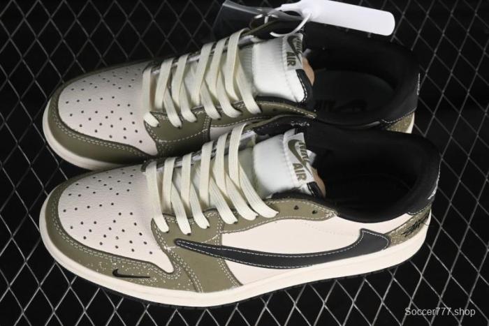 Nike Travis Scott x Fragment Design x Air Jordan 1 Low OG SP AJ1 Retro Sneakers in Dark Olive - LD2025-018