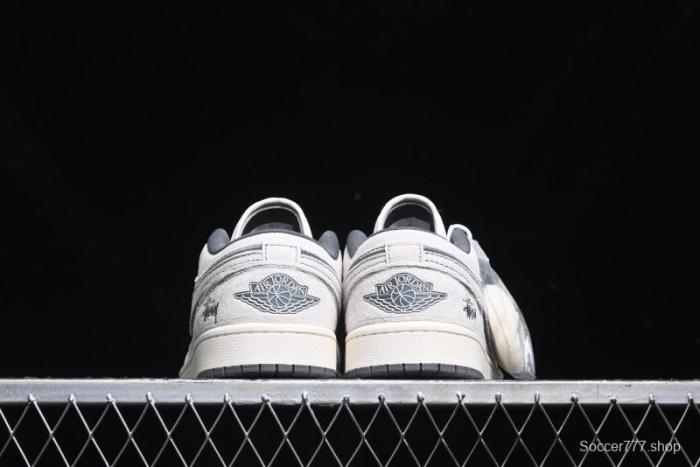 Nike Air Jordan 1 Low AJ1 Stussy Collaboration - Premium Customized Pigskin Grey Line Retro Basketball Shoes - DM9188-005