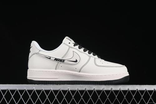 Nike Air Force 1 '07 Low Stussy Collaboration Black Swoosh Casual Sneakers - HH7518-062