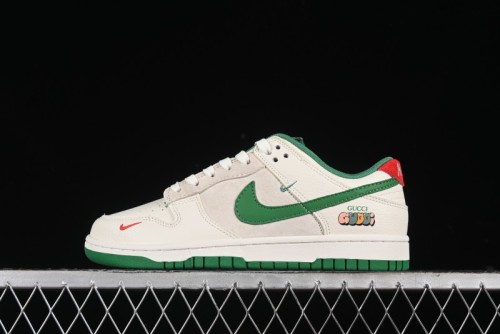 Nike SB Dunk Low Gucci Collaboration - Custom Patchwork Green Swoosh Anniversary Edition Low-Top Casual Skate Shoes - KK1688-053