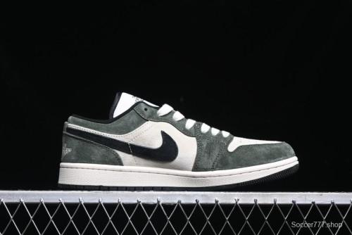 Nike Air Jordan 1 Low AJ1 The North Face Collaboration - Custom Premium Pigskin Dark Green Retro Basketball Shoes - DM9188-004