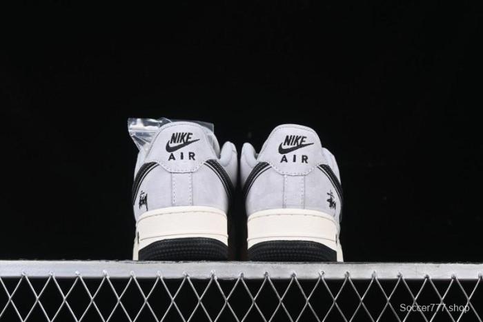 Nike Air Force 1 '07 Low Stussy Collaboration Grey Pigskin Black Swoosh Low-Top Casual Sneakers - XZ3318-099