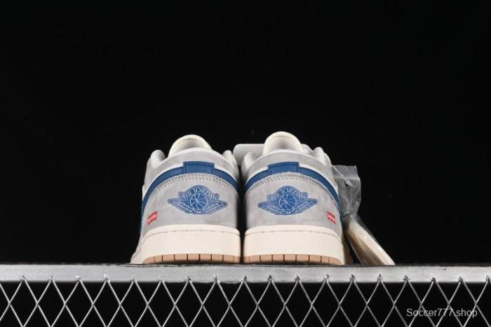 Nike Air Jordan 1 Low Supreme Collaboration - Retro Basketball Shoes in Blue and Gum Sole - SJ9950-022
