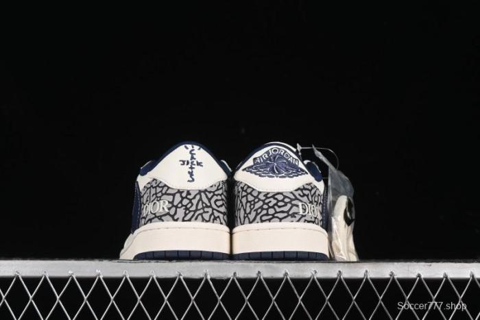 Nike Travis Scott x Fragment Design x Air Jordan 1 Low OG SP AJ1 Retro Sneakers with Stone Pattern - CF3688-029