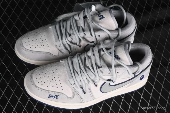 Nike Air Jordan 1 Low AJ1 Bape Collaboration - Grey Blue Retro Basketball Shoes with Custom Laces - SJ9950-019