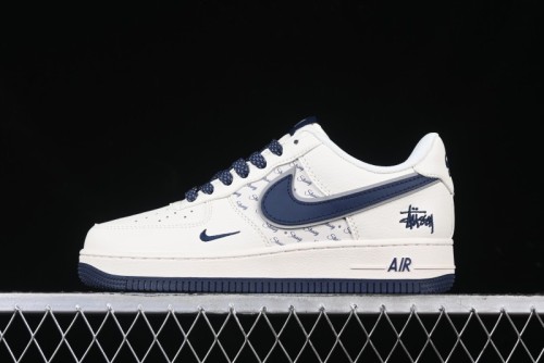 Nike Air Force 1 '07 Low Stussy Collaboration - Navy Blue & Off-White Low-Top Casual Sneakers - XZ3328-568