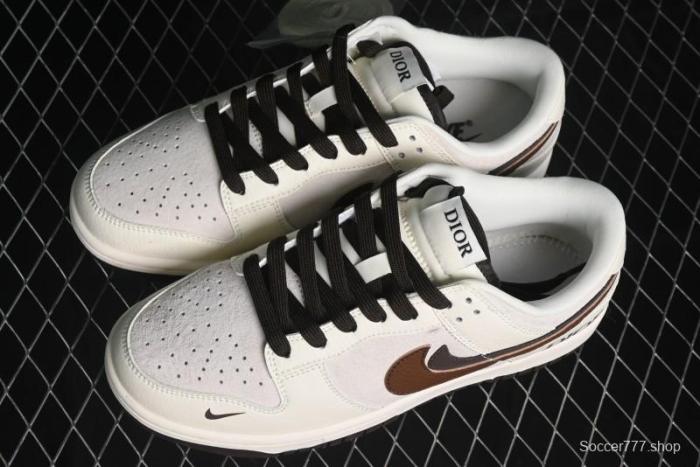 Nike SB Dunk Low Dior Collection - Beige Brown Swoosh Anniversary Custom Low-Top Casual Skate Shoes - XD6188-046