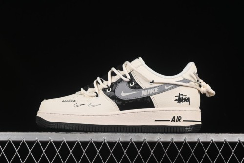 Nike Air Force 1 '07 Low Stussy Collaboration Black Diamond Lace-Up Casual Sneakers - DM6868-073