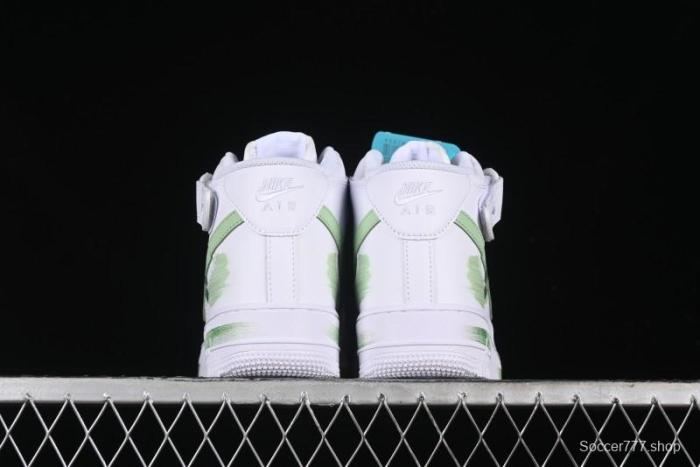 Nike Air Force 1 '07 Mid Hand-Painted White Green with Swoosh Shadow and Strap - CW2289-111