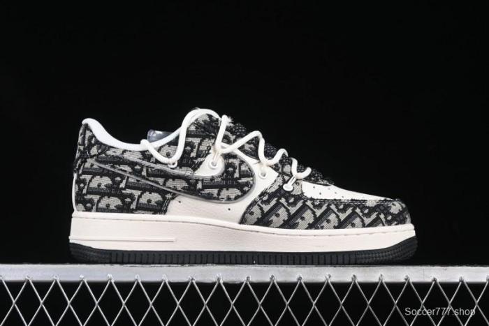 Nike Air Force 1 '07 Low Dior Collaboration Black Pattern Drawstring Casual Sneakers - SJ1198-106