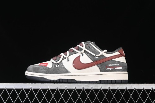 Nike SB Dunk Low Supreme Collaboration - Grey White Red Anniversary Customized Low-Top Casual Sneakers - XS1186-102