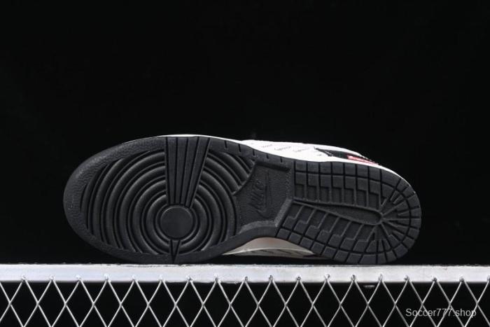 Nike SB Dunk Low Supreme Collaboration - Black Leather Texture Anniversary High-End Custom Low-Top Casual Skate Shoes - XS1086-020