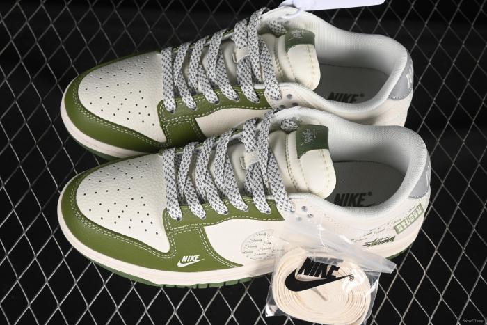 Nike SB Dunk Low Stussy Collaboration Army Green Swoosh Anniversary Custom Low-Top Casual Skate Shoes - XS6089-592