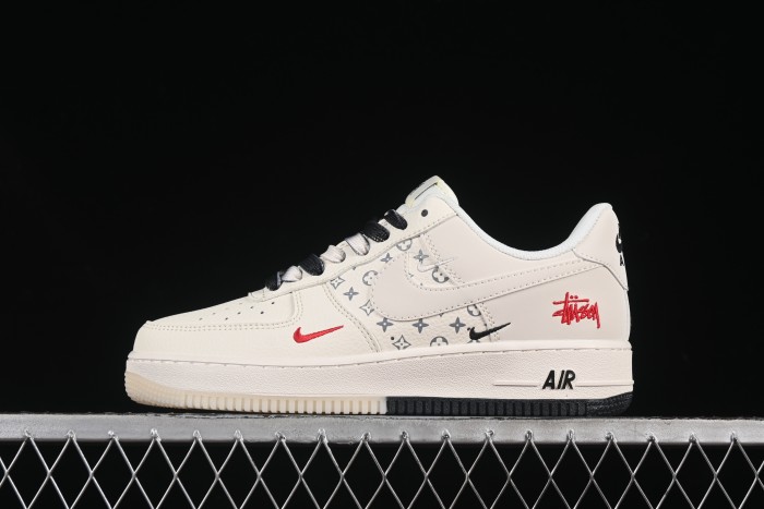 Nike Air Force 1 '07 Low Stussy Collaboration Black Dual-Print Casual Sneakers - HH7518-076