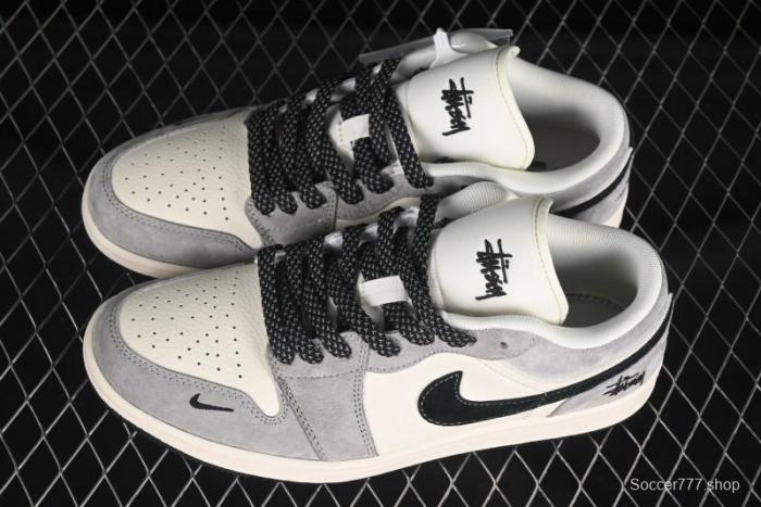 Nike Air Jordan 1 Low Stussy Collaboration Black Swoosh Starry Sky Custom Retro Basketball Shoes - XX3318-508