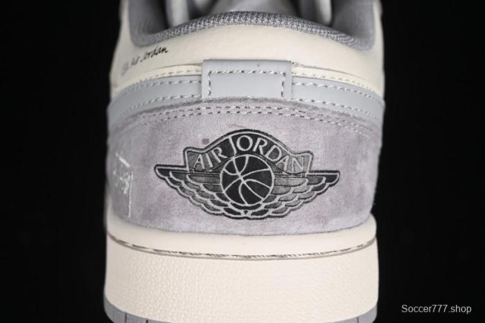 Nike Air Jordan 1 Low Stussy Collaboration - Light Bone Grey Dual-Tone Premium Custom Retro Basketball Shoes - SJ9950-045