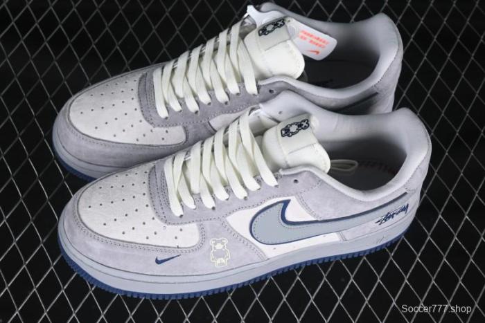 Nike Air Force 1 '07 Low Stussy Collaboration Grey Blue Pig Bear AF1 Low Top Casual Sneakers - DF0188-017