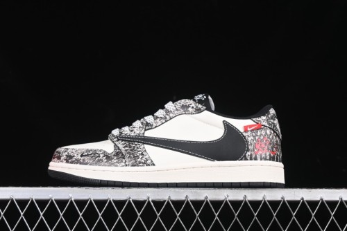 Nike Travis Scott x Fragment Design x Air Jordan 1 Low OG SP AJ1 Snake Year Limited Python Texture Low-top Casual Sneakers - SJ2068-144