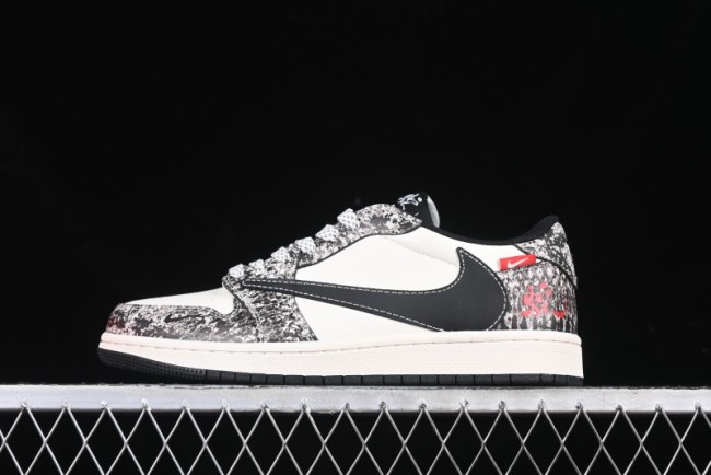 Nike Travis Scott x Fragment Design x Air Jordan 1 Low OG SP AJ1 Snake Year Limited Python Texture Low-top Casual Sneakers - SJ2068-144