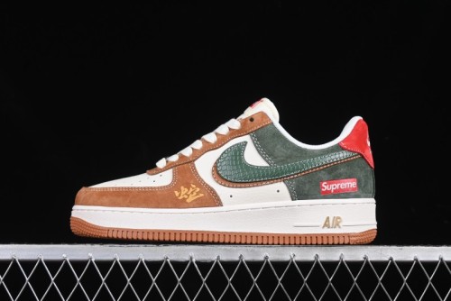 Nike Air Force 1 '07 Low Supreme Year of the Snake Limited Edition Green Brown Double Swoosh Casual Sneakers - DM6688-025