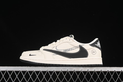 Nike Travis Scott x Fragment Design x Air Jordan 1 Low OG SP AJ1 Lightning Collaboration Black Hook Low-Top Casual Sneakers - LD2025-029