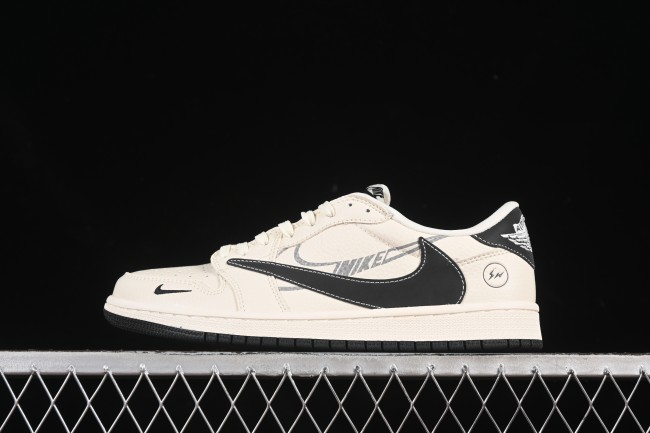 Nike Travis Scott x Fragment Design x Air Jordan 1 Low OG SP AJ1 Lightning Collaboration Black Hook Low-Top Casual Sneakers - LD2025-029
