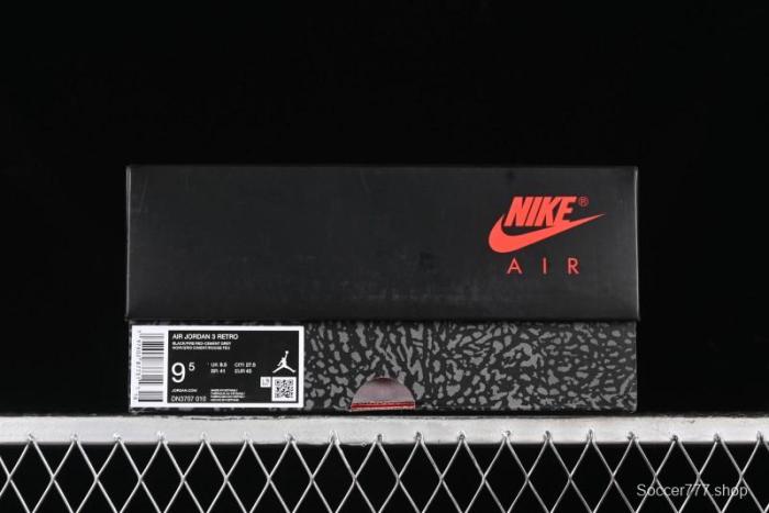 Nike Air Jordan 3 Retro Black Cement Sneakers with Visible Air Cushion - DN3707-010