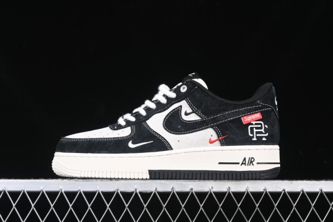 Nike Air Force 1 '07 Low Supreme Champion Collaboration Beige Black Mini Swoosh Casual Sneakers - SJ6698-019