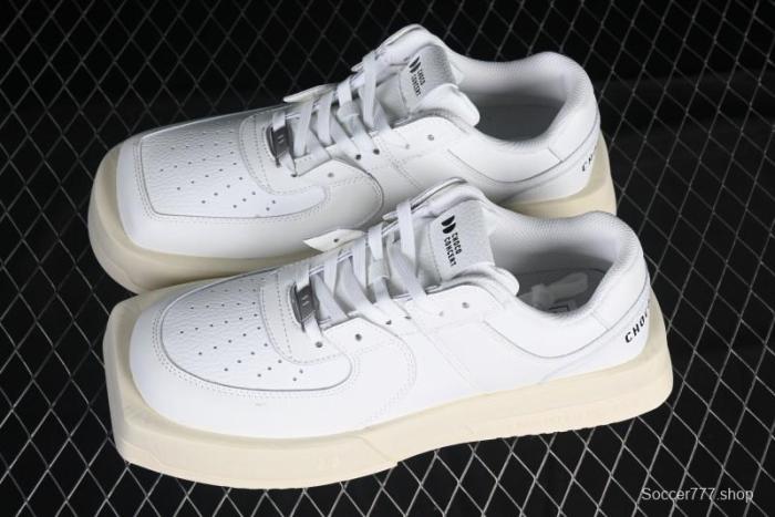 Choco Concert Leather Round Square Asymmetrical Fashion Sneakers White - AJE5