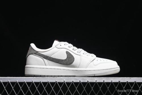 Nike Travis Scott x Fragment Design x Air Jordan 1 Low OG SP AJ1 Supreme Collaboration - Light Beige White Low Top Casual Sneakers - JH6088-609