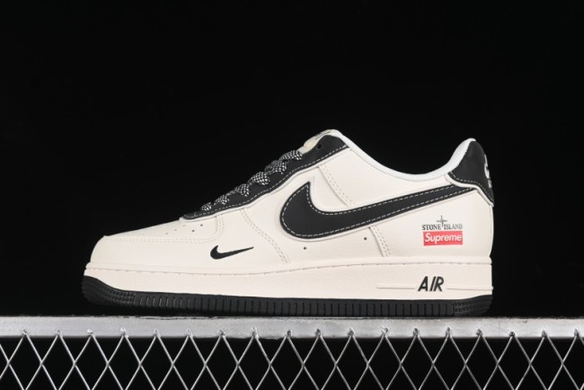 Nike Air Force 1 '07 Low Stone Island x Supreme Collaboration - Off-White Black Heel Casual Sneakers - BB1616-307