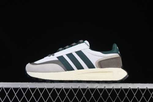 Adidas Retro-Inspired Sneakers - White, Grey & Green with Boost Sole