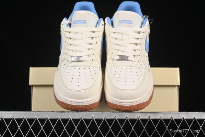Nike Air Force 1 '07 Low Supreme Collaboration Blue Swoosh Gum Sole Casual Sneakers - XS1958-547