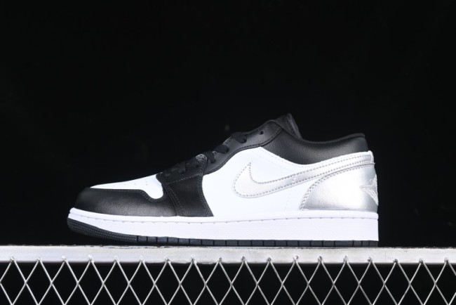 Nike Air Jordan 1 Low AJ1 Basketball Shoes in Black White Silver - 553558-131