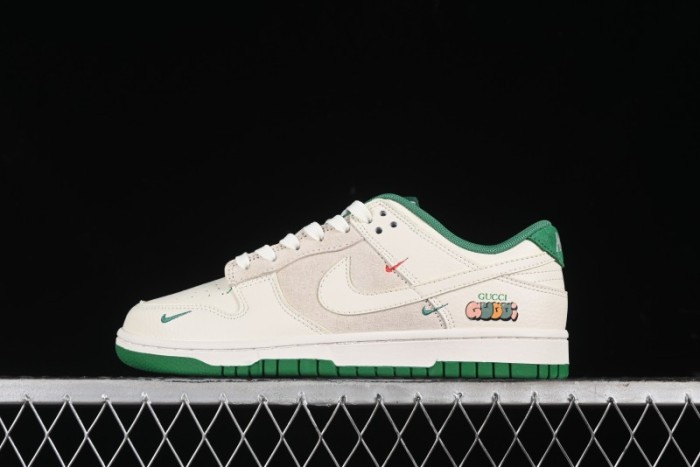 Nike SB Dunk Low Gucci Collaboration - Custom White Swoosh Leather Patch Anniversary Edition Low-Top Casual Skate Shoes - KK1688-052