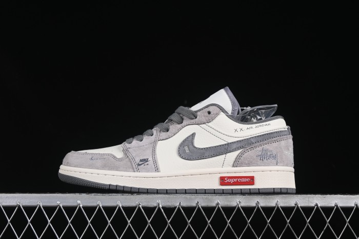 Nike Air Jordan 1 Low Stussy Collaboration Retro Basketball Shoes with Metallic Logo - SJ9950-053