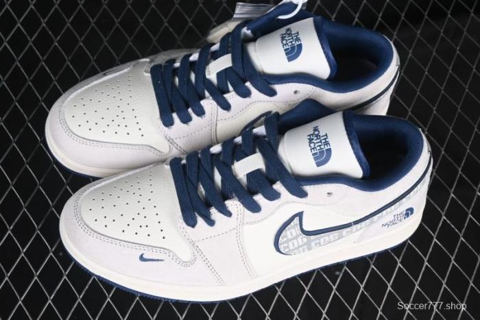 Nike Air Jordan 1 Low AJ1 The North Face Collaboration - Grey Pigskin Blue Sole Retro Basketball Shoes DM9188-011