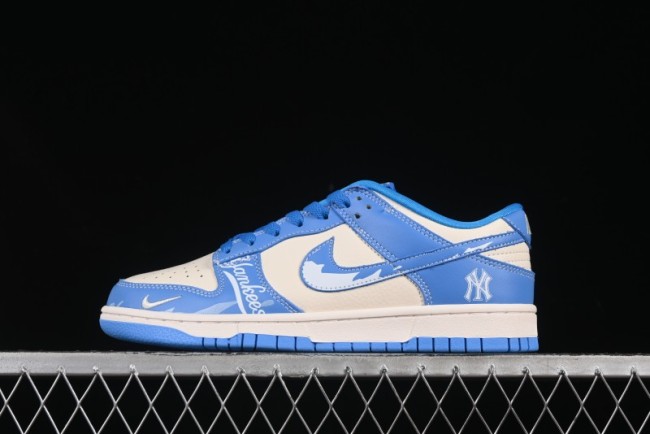 Nike SB Dunk Low MLB Blue White Blue Swoosh Anniversary Custom Low-Top Casual Skate Shoes - KK1333-036