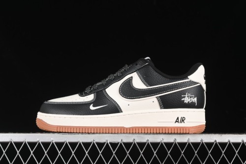 Nike Air Force 1 '07 Low Stussy Collaboration - Black Gum Marked Swoosh Low-Top Casual Sneakers - XZ9688-001