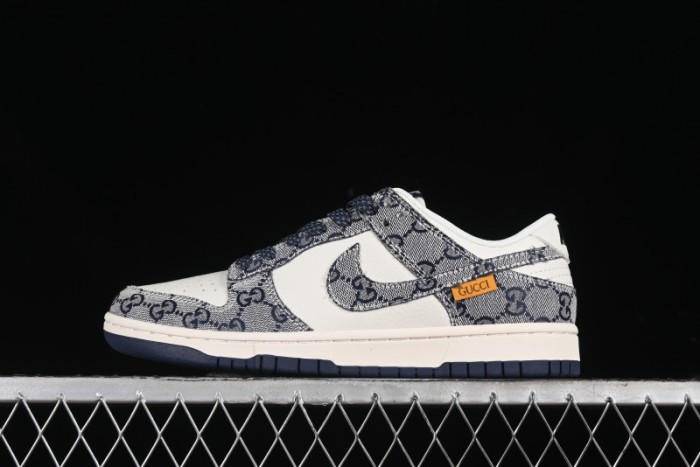 Nike SB Dunk Low Gucci Collaboration - Dark Blue Anniversary High-End Custom Low-Top Casual Skate Shoes - BB9676-313