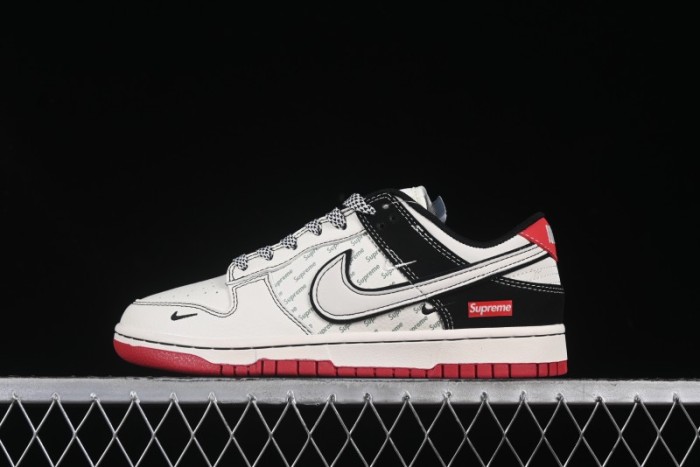 Nike SB Dunk Low Supreme Collaboration Black Red Double Swoosh Anniversary High-End Custom Low-Top Casual Skate Shoes - XS6089-504