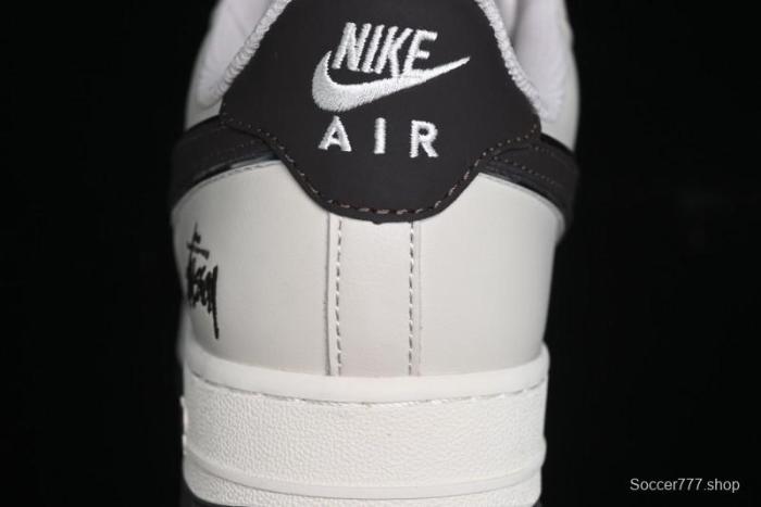 Nike Air Force 1 '07 Low Stussy Collaboration - White Black Sole Low-Top Casual Sneakers - XZ6188-279
